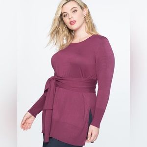 Eloquii- Plum Tie-Waist Tunic Sweater